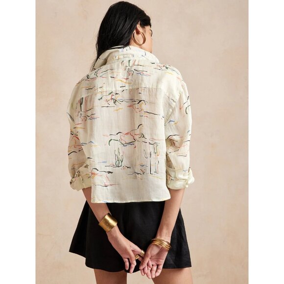 NWT BANANA REPUBLIC Desert Ramie Cropped Button Down Skimmer Shirt, Size XS - Picture 2 of 16